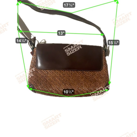 Fossil Brown Leather Woven Shoulder Bag Purse Boho Key Charm 90's Y2K Vintage - Picture 8 of 8